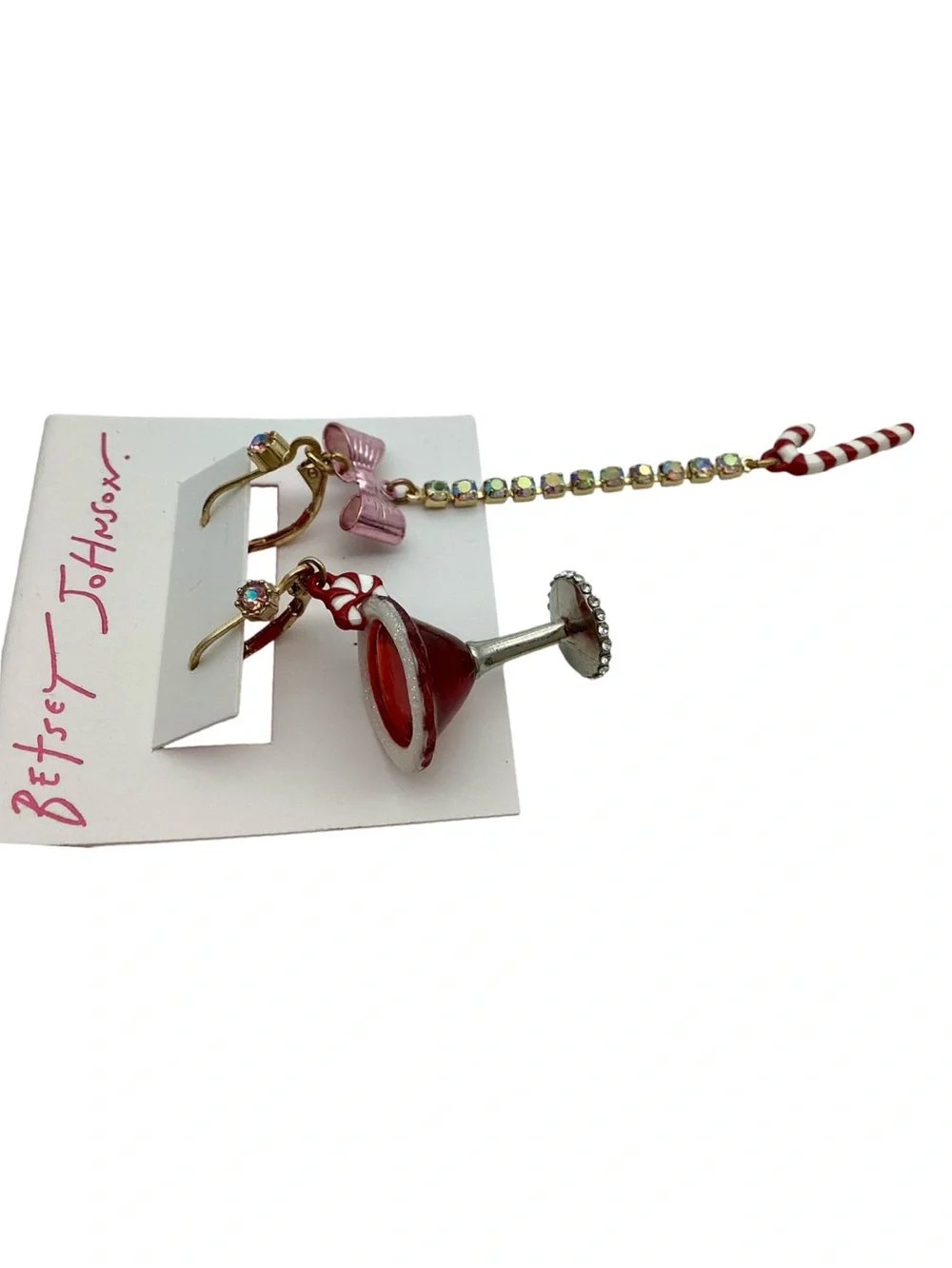 Betsey Johnson Christmas Martini Candy Cane Mismatched Earrings (NWT)